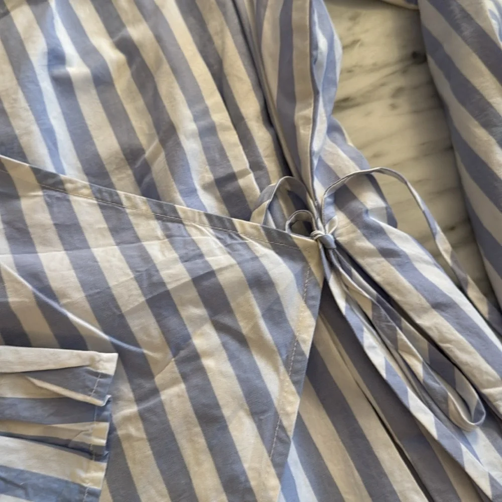 Ganni Blue and White Striped Wrap Blouse - Picture 3 of 8